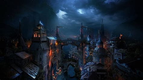 HD wallpaper: Mostar, fantasy art, city, fantasy city, night | Wallpaper Flare