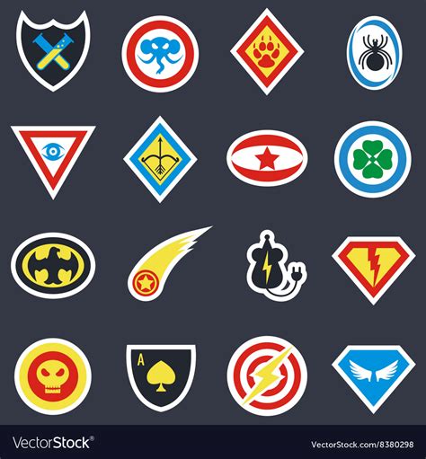 Superhero color badges emblems logos Royalty Free Vector