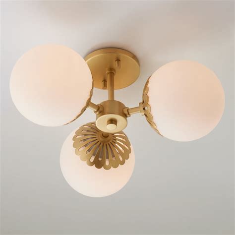 Modern Gold 3-Light Glass Globe Semi-Flush Mount Light-Homary