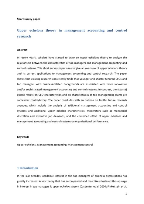 (PDF) Upper echelons theory in management accounting and control research