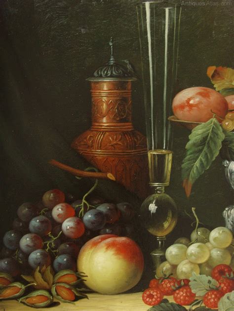 Antiques Atlas - Still Life Oil Painting On Canvas Fruit & Vessels