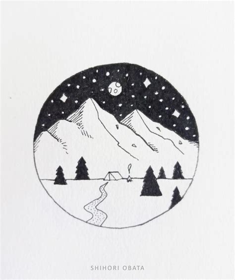 How to Draw Mountains: Easy Step by Step Tutorial | Circle drawing, Black pen drawing, Mountain ...