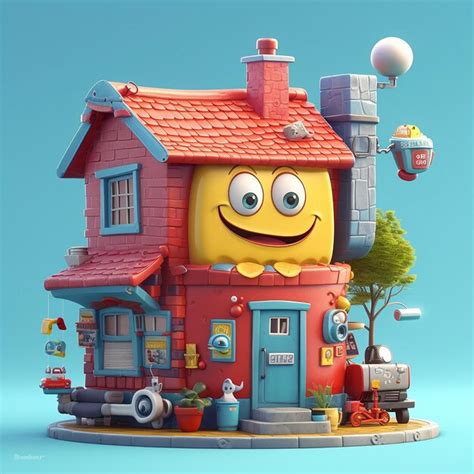 Premium AI Image | A cartoon house with a red roof and a blue roof.