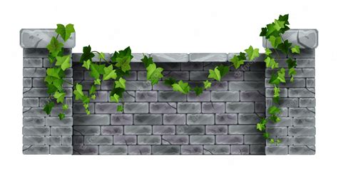 Stone Fence With Metal Pikes Vector Illustration Isolated On A - Clip ...