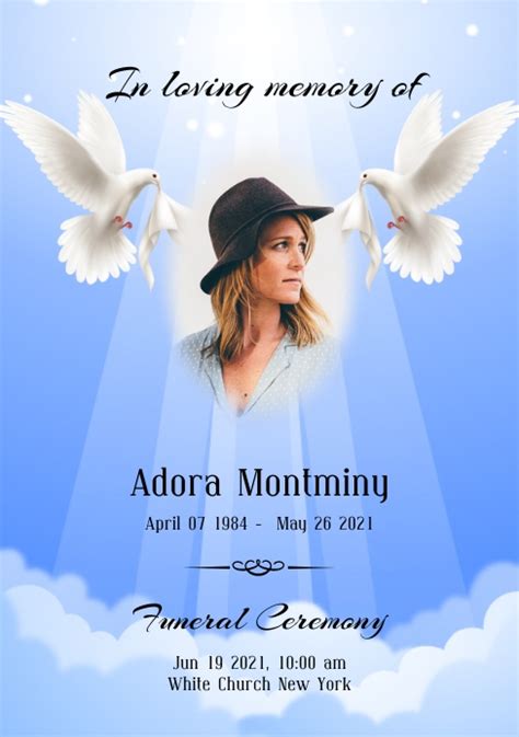 Heavenly Sky & Dove Funeral Program Template | PosterMyWall