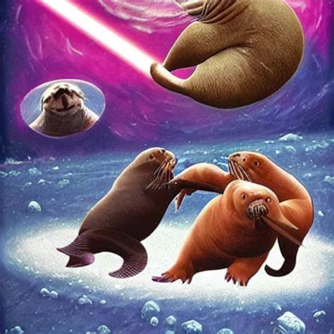 walrus fighting a sea lion in space with force powers | Stable Diffusion | OpenArt