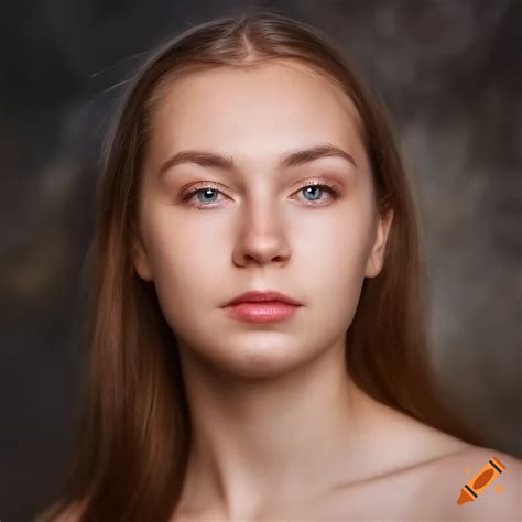 Close-up portrait of a young russian woman with intricate texture and sharp focus on Craiyon