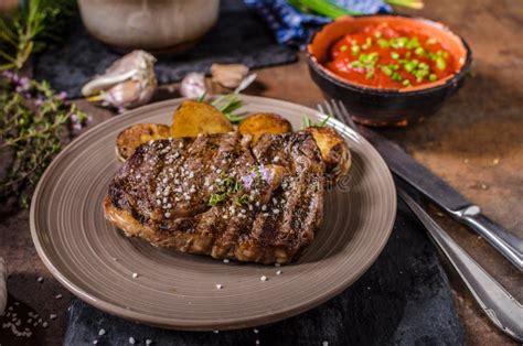 Rib eye steak stock image. Image of rosemary, grilled - 73687075