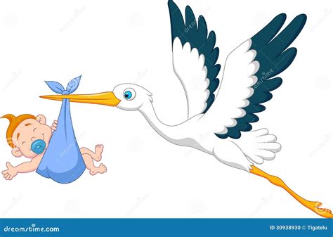 Stork With Baby Boy Cartoon Stock Vector - Image: 30938930