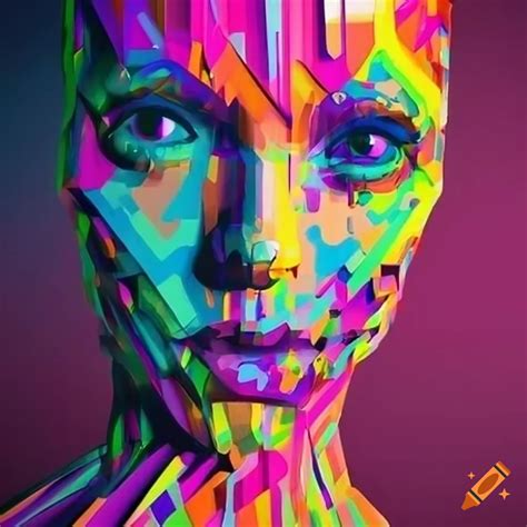 Colorful tapeart of a side view cyborg face on Craiyon