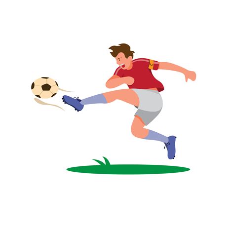 captain of football player kicking ball, striker shooting ball to make ...