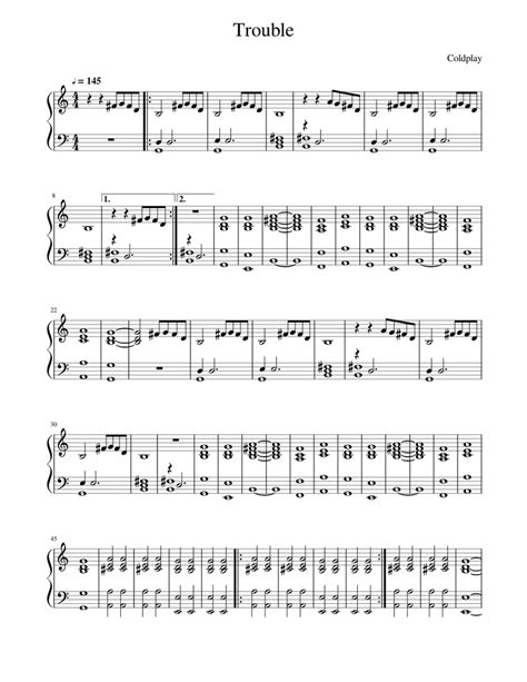 Trouble - Coldplay Sheet music for Piano | Download free in PDF or MIDI ...