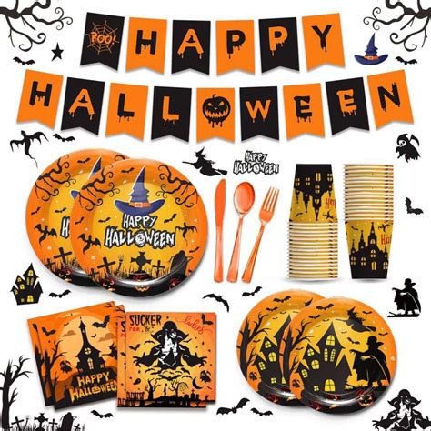 Halloween Party Decorations Tableware Witch Pumpkin Vampire Themed ...