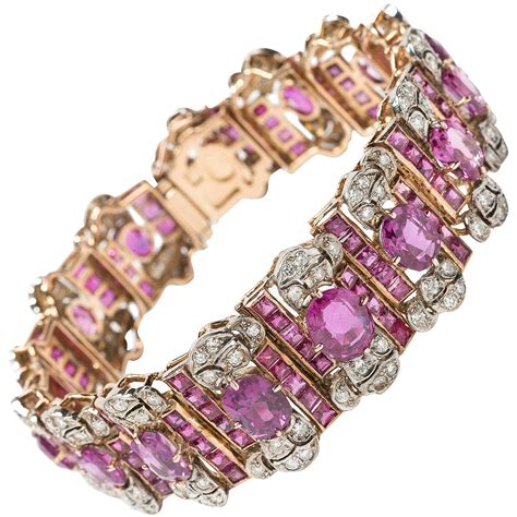 An Opulent Pink Sapphire Diamond Gold Bracelet at 1stDibs