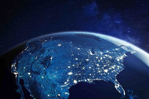 USA from space at night with city lights showing American cities in United States, global ...