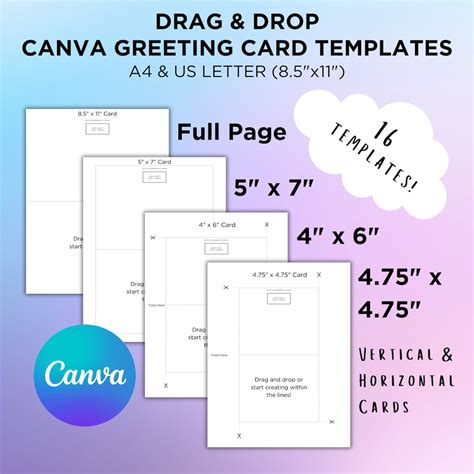 Printable Greeting Card Canva Template Bundle 5x7 4x6 Editable Drag and Drop Canva Card Template ...