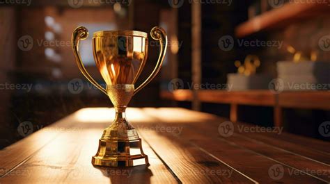 Gold trophy on wooden background 26812524 Stock Photo at Vecteezy