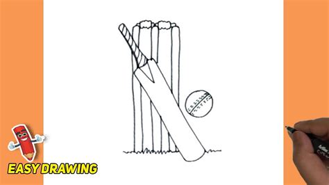 How To Draw Cricket Bat Ball and Stumps Step by Step | Cricket Bat Ball and Stump Easy Line ...