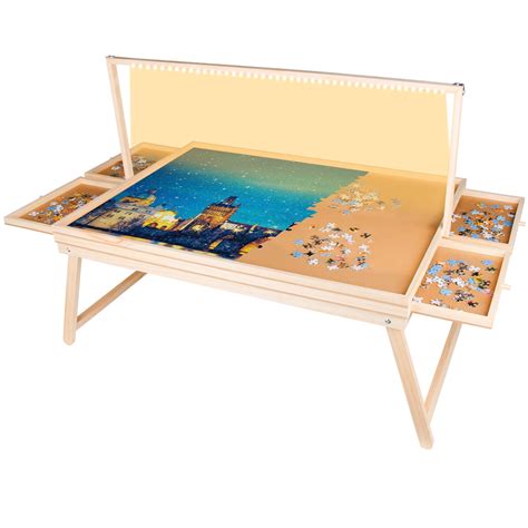 IKER 500 Pieces Wooden Puzzle Board with LED Light, Jigsaw Puzzle Table with Folding Legs, Cover ...