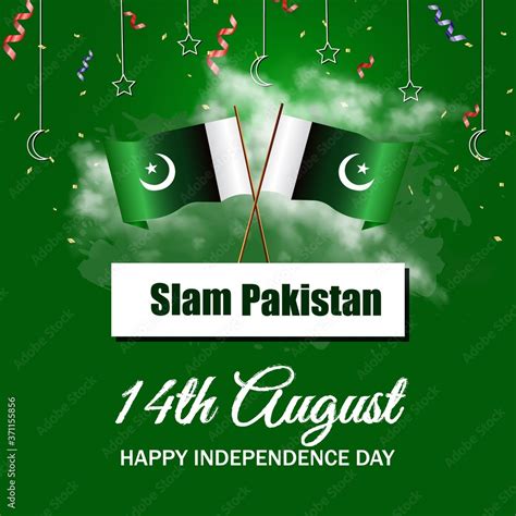 14th August pakistan independence day banner or poster with national ...