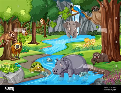 Wild animal in the jungle scene Stock Vector Image & Art - Alamy