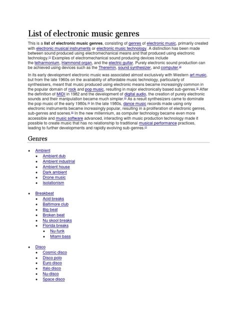 List of Electronic Music Genres | Dance Music | Electronic Music