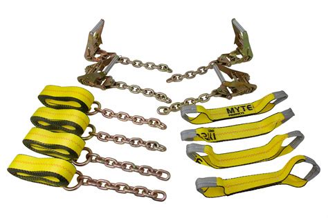 Mytee Products 8 Point Roll Back Vehicle Tie Down Kit with Chain Extension on Both Ends, Ratchet ...