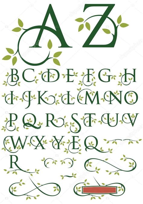 Ornate Swash Alphabet with Leaves Stock Vector by ©fiftyfootelvis 61436261