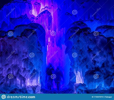 Colorful Ice Castle Formations at Night Time Stock Image - Image of ...