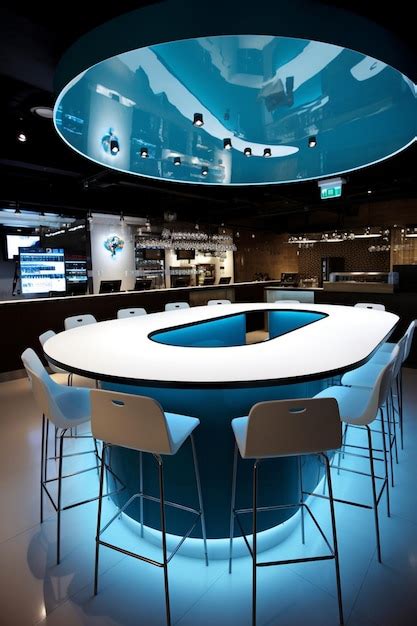 Premium AI Image | A table in a restaurant with a blue circle that says'blue