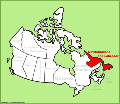 Newfoundland and Labrador Province location on the Canada Map - Ontheworldmap.com