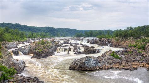 The Potomac River flowing through Great Falls between VA and MD Great Falls Park, Potomac River ...