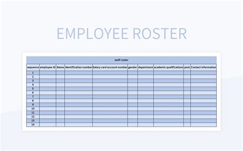 Employee Roster Table Schedule Excel Template And Google Sheets File For Free Download - Slidesdocs