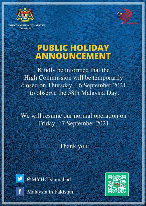 PUBLIC HOLIDAY ANNOUNCEMENT - MALAYSIA DAY - Home - Portal