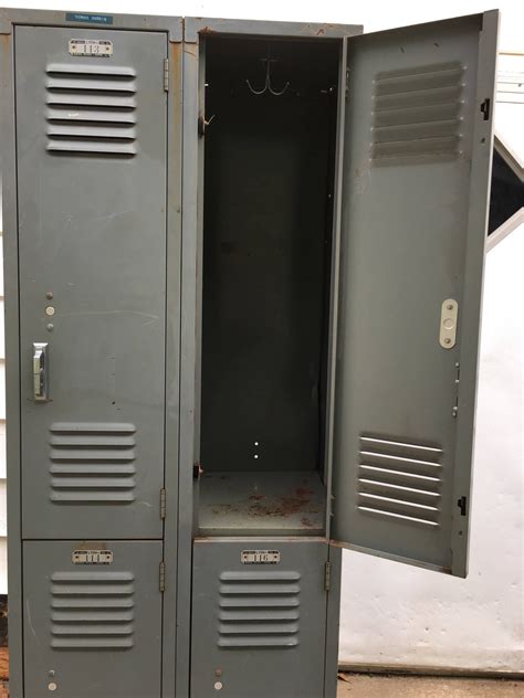 Set of 4 Four Vintage Gray Metal School Lockers From the 70s Industrial Storage Mud Room Quad ...