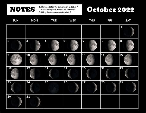 October 2023 Calendar Template With Moon Phases in Illustrator, EPS ...