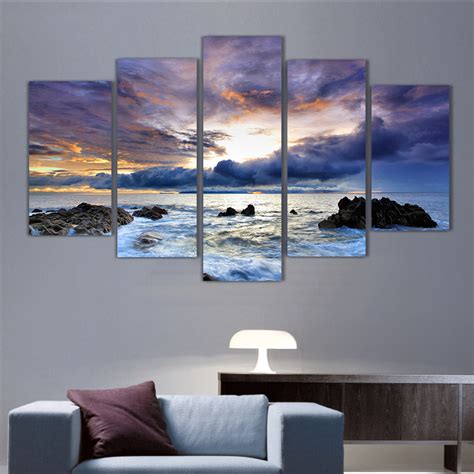 5 Panels Sunset Over Ocean Group Artwork | Multi Canvas Art