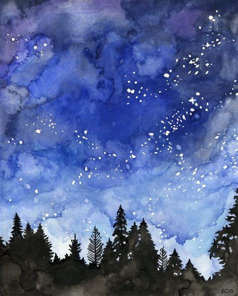 Night Sky Aquarell Print von TheColorfulCatStudio auf Etsy Watercolor ...