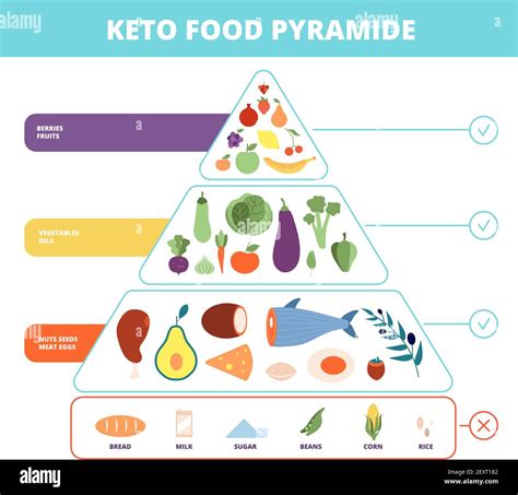 Keto food. Nutrition pyramid, low carb foods. Healthy ketogenic dieting diagram. Vector ...