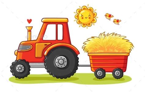 Tractor with a Cart | Tractor drawing, Drawing for kids, Cartoon styles