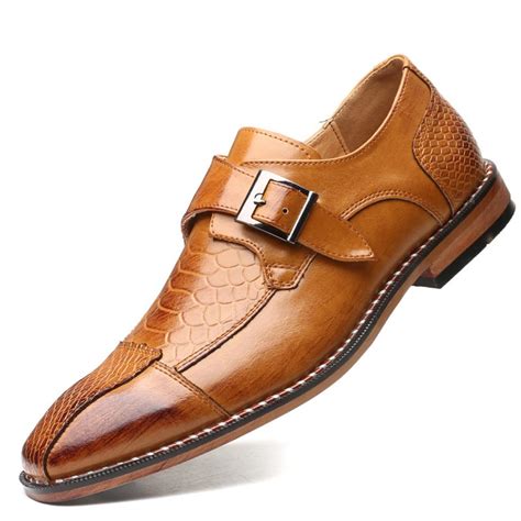 Brown Blunt Buckle Monk Strap Classy Mens Loafers Dress Shoes ...