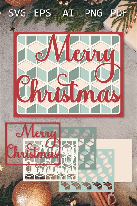 Christmas 3D card, Merry Christmas layered papercut template