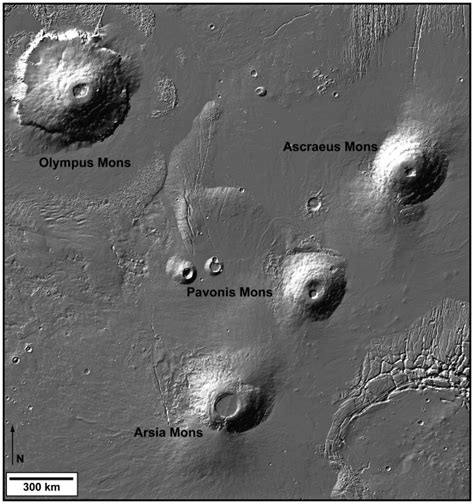 ESA Science & Technology: Tharsis Montes trio and Olympus Mons