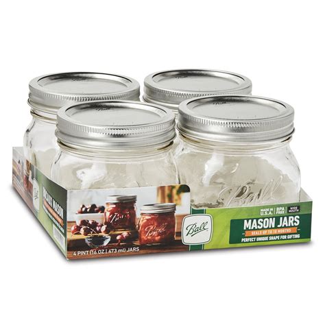 Ball, Glass Mason Jars with Lids and Bands, Wide Mouth, 16 oz, 4 Count ...