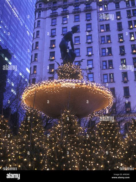 CHRISTMAS TREES PULITZER FOUNTAIN PLAZA HOTEL MANHATTAN NEW YORK Stock ...