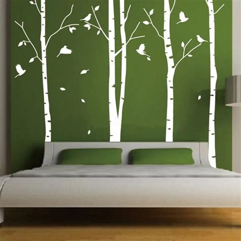 Huge White Tree Wall Sticker Decor Living Room Vinyl Wall Decals Birds Wallpaper Set of 4 Big ...