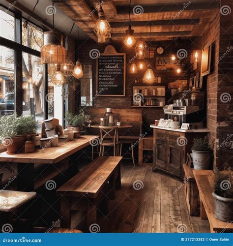 Cozy and Inviting Coffee Shop with Rustic Decor and Warm Lighting Stock ...