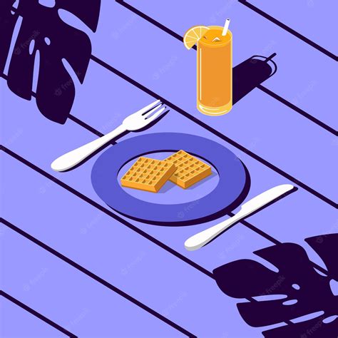 Premium Vector | Waffles breakfast with orange juice