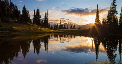 Tipsoo Lake provides a great spot for capturing a sunset at Mount Rainier. There are two lakes ...