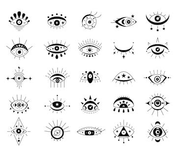 Premium Vector | Evil celestial eye symbol set. Esoteric sign. Eyes silhouette icons with moon ...